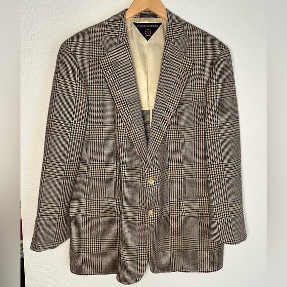 Tommy Hilfiger Brown Houndstooth Blazer Academia College Fall Professor Size 41R - Picture 1 of 8